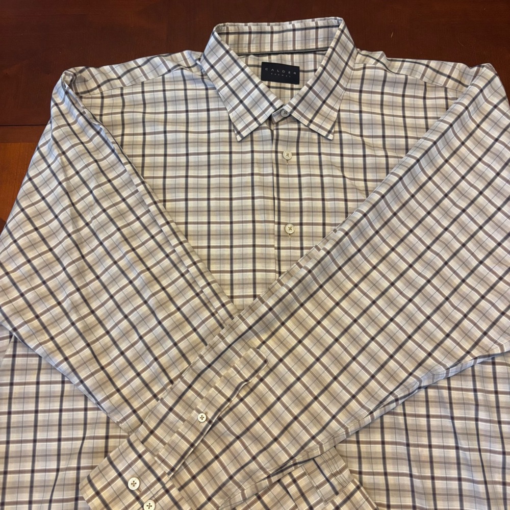 Calder‎ Carmel XXL Men's Brown Plaid Button Down 100% Cotton 1/70 Dress Shirt